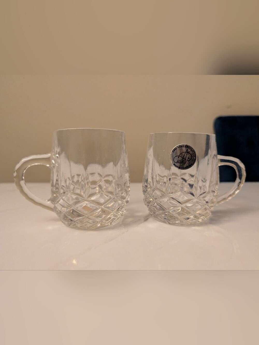 Vintage 24% Lead Crystal Mugs - Set of 2 - Made in Yugoslavia - Action Brand